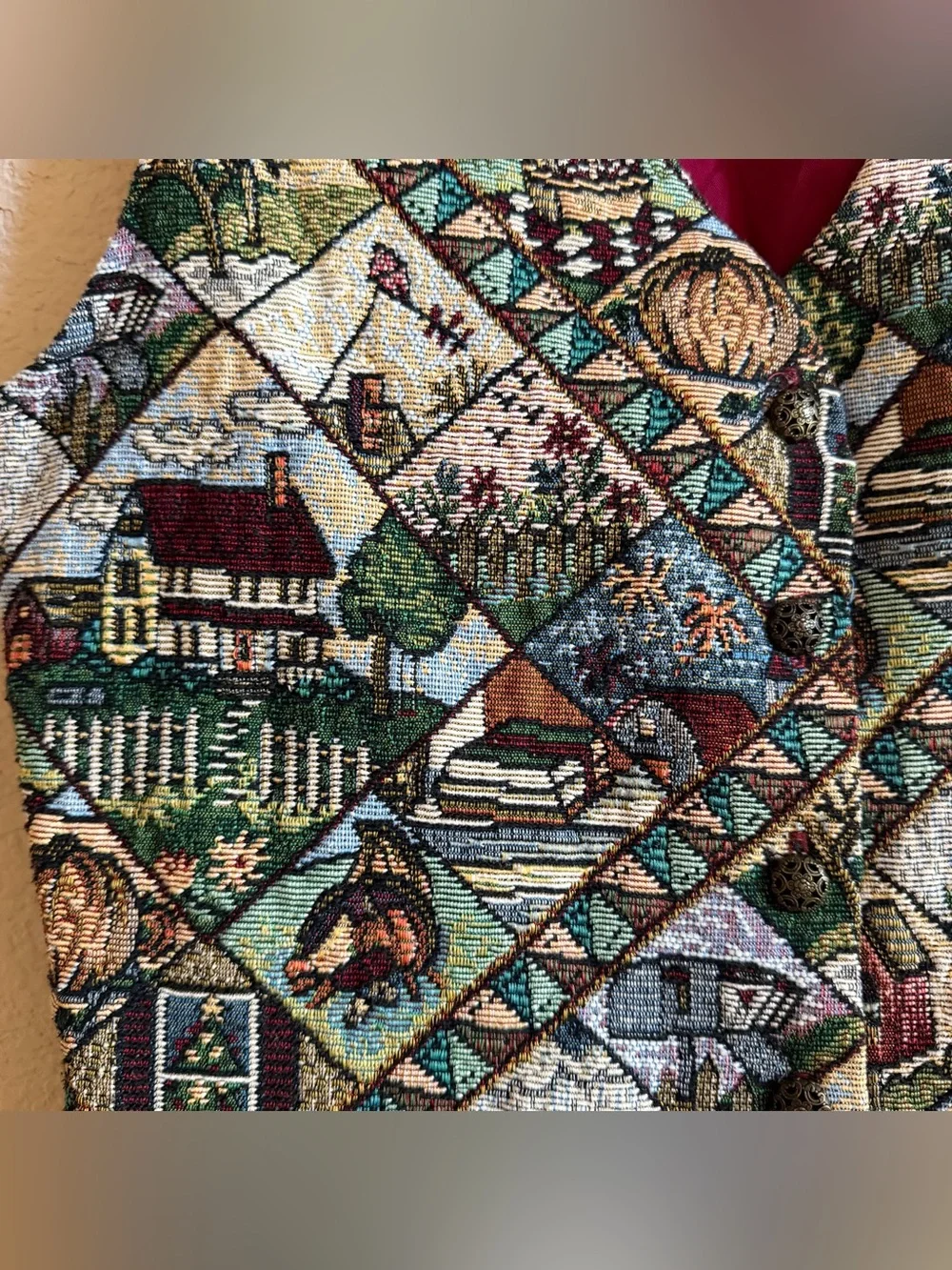 Tapestry Vest Sz L Pumpkin Cottage Fall Fashion Bobbie Brooks 80s 90s Vintage